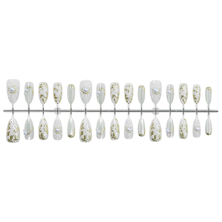 Premium Decorative Press-On Nail Set with Elegantly Embellished Designs Bowlift