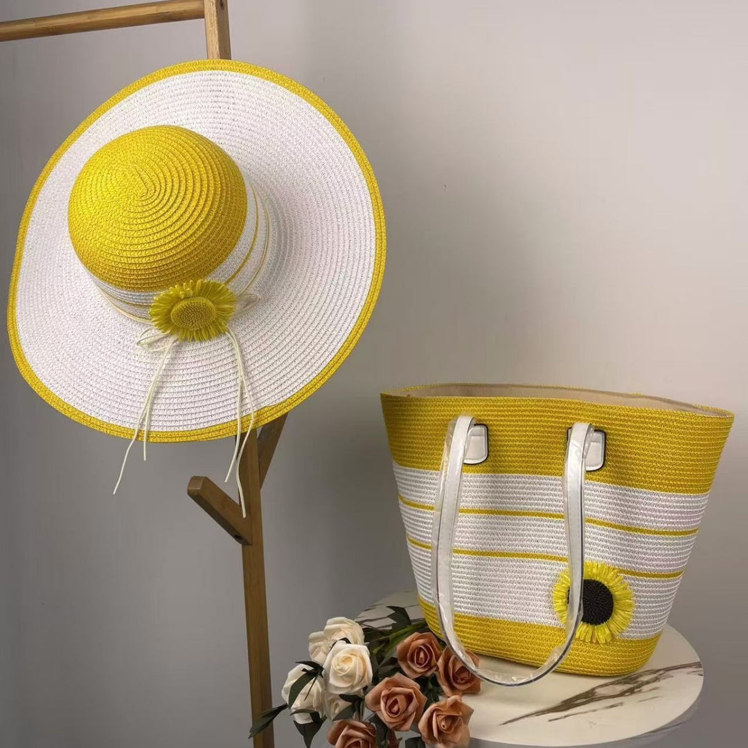 Elegant Beach Bag with Matching Sun Hat Bowlift