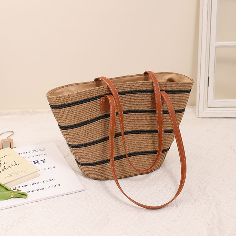 Elegant Bast Handbag with Leather Handles Bowlift