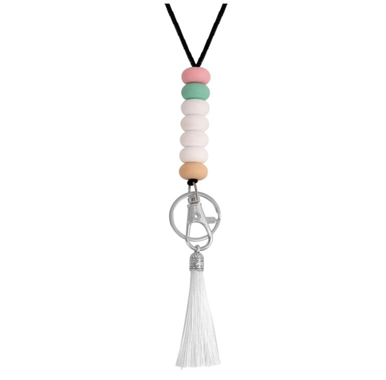 Colorful Beaded Keychain Lanyard with Tassel Bowlift