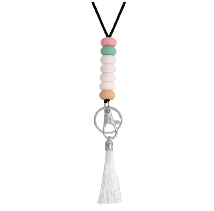 Colorful Beaded Keychain Lanyard with Tassel Bowlift