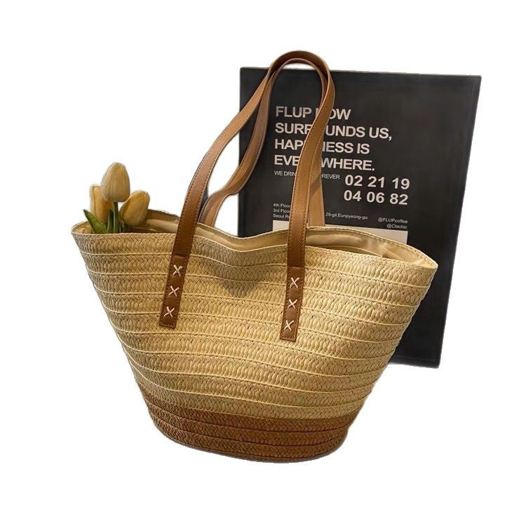 Padded Bast Bag with Decorative Leather Handles Bowlift