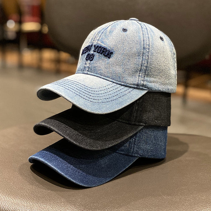 Men's Distressed Denim Style Baseball Cap Bowlift