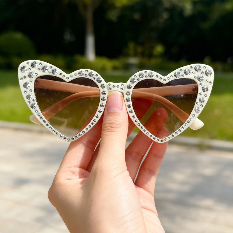 Rhinestone-Accented Heart-Shaped Sunglasses Bowlift