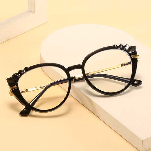 Women's Cat-Eye Prescription Glasses with Glossy Plastic Frame and Gold Accents Bowlift