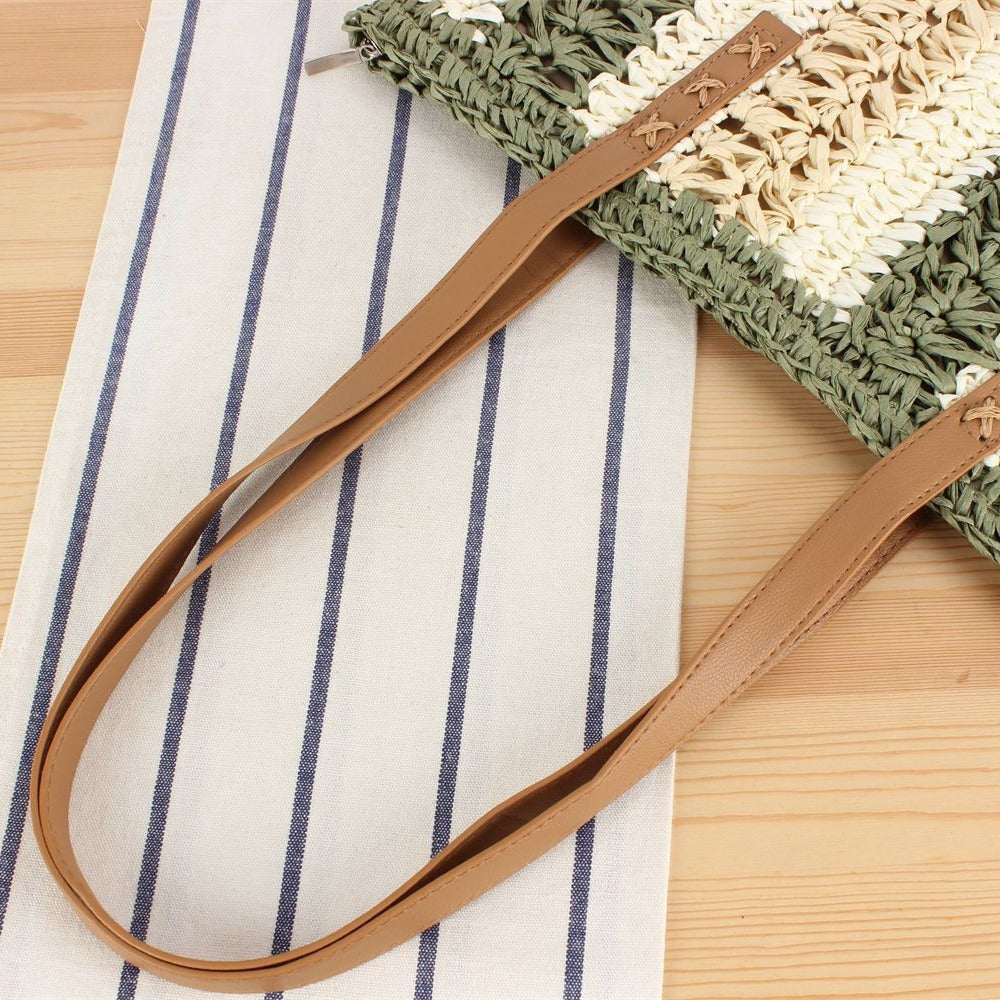 Braided Natural Material Beach Bag with Sturdy Leather Handles Bowlift
