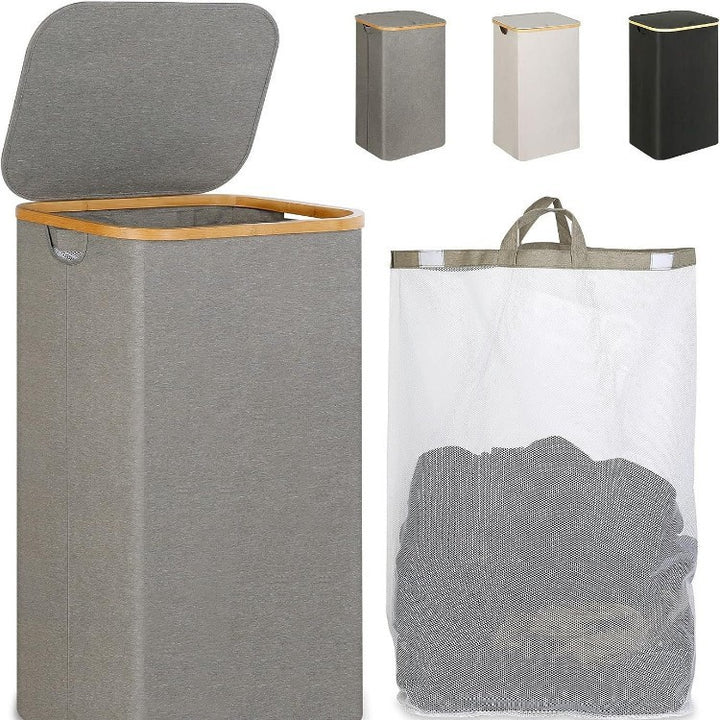 Elegant laundry container with practical lid and carrying system Bowlift