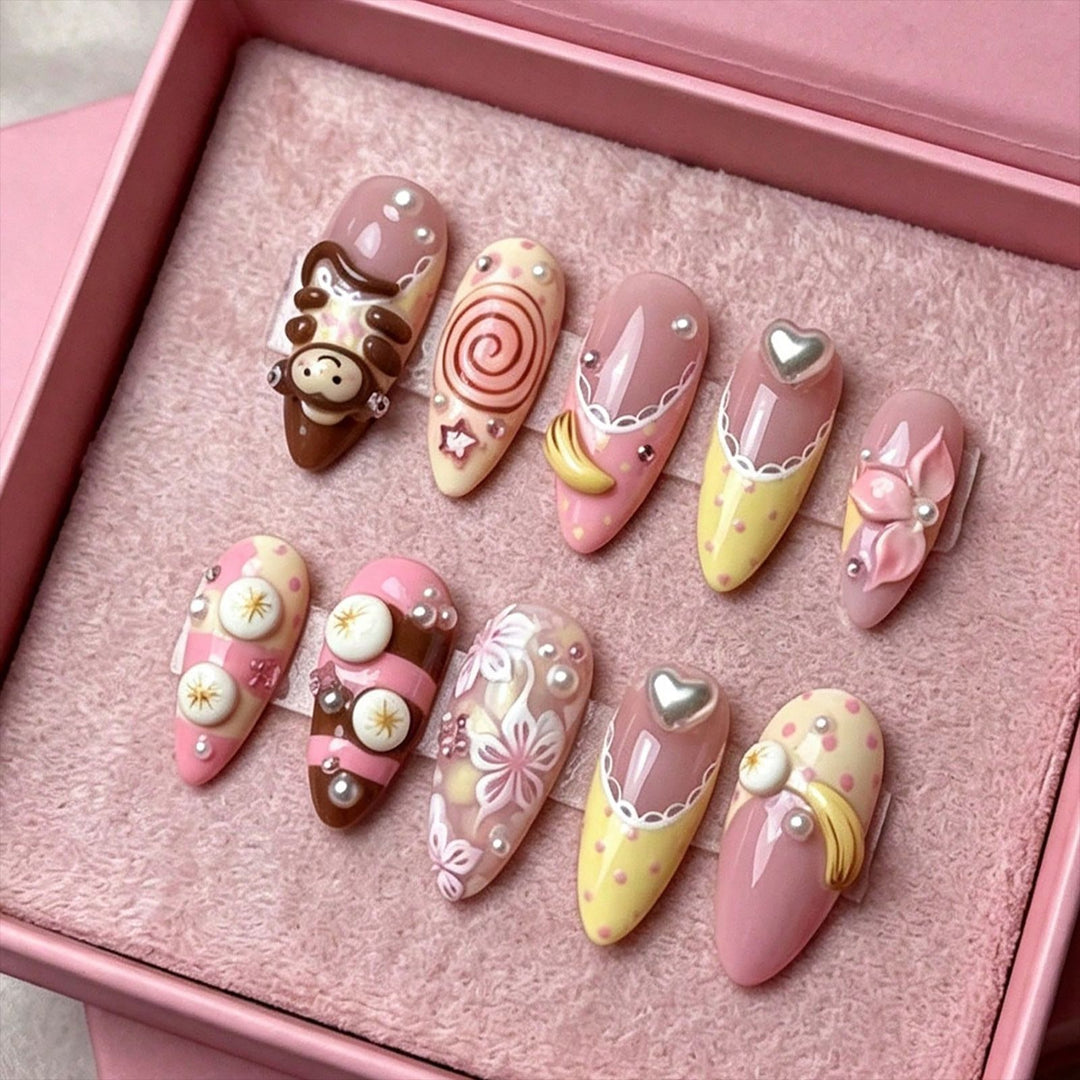Artistic Chocolate-Inspired Press-On Nail Set Bowlift