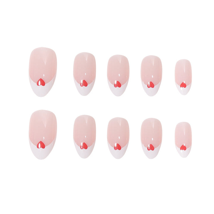 Heart-Adorned French Tip Nail Set Bowlift