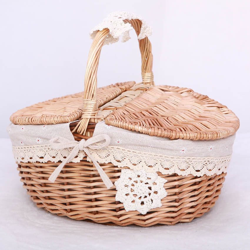 Women braided storage basket with decorative inner lining Bowlift