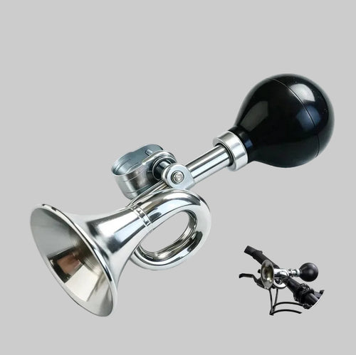 vintage squeeze bulb bicycle horn with chrome trumpet and adjustable clamp Bowlift