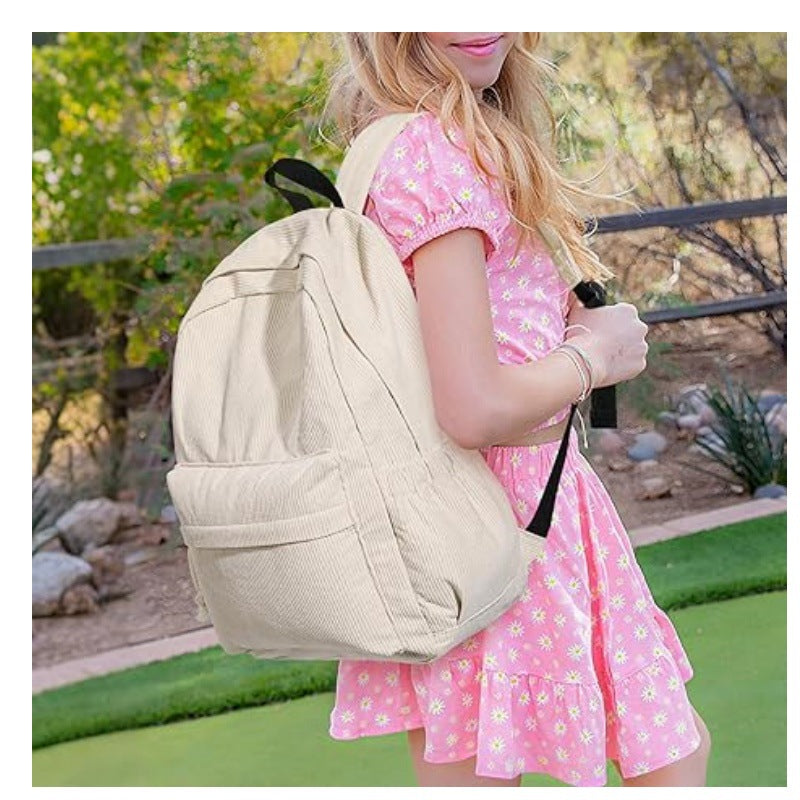 Cord backpack with deep storage and stylish accents Bowlift