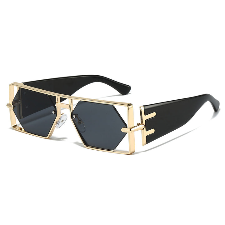 Geometric Shield Sunglasses with Premium Metallic Frame Bowlift