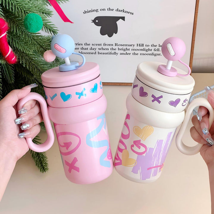 Women’s children’s drinking cup with integrated straw and playful design Bowlift