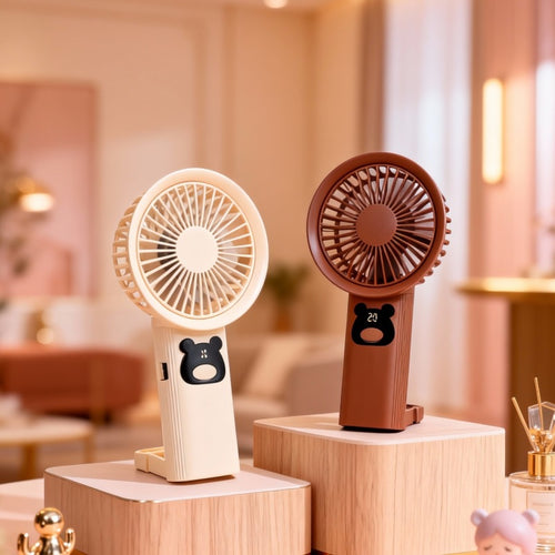 Women portable handheld fan with playful bear design Bowlift
