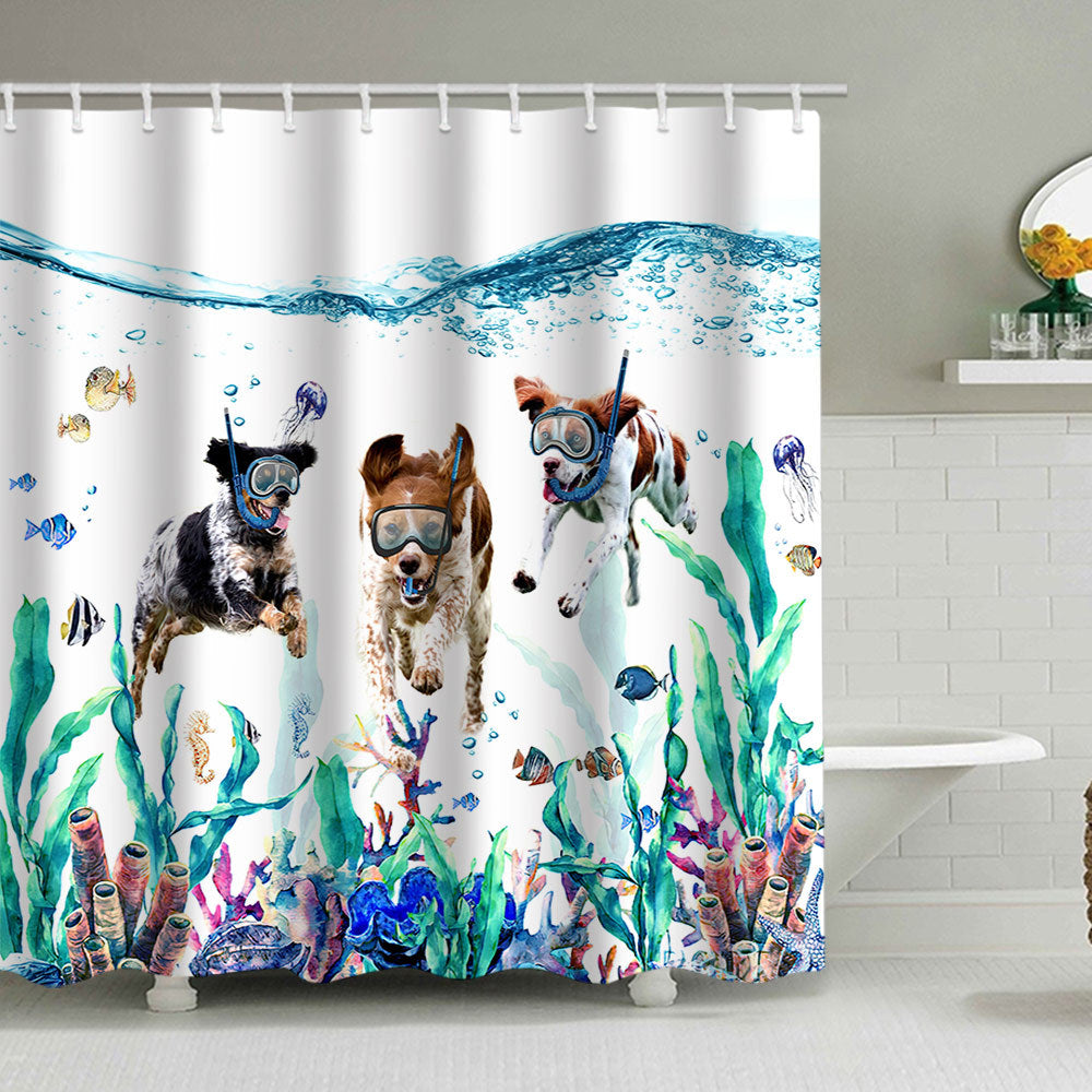 Artistic Dog Illustration Shower Curtain Bowlift