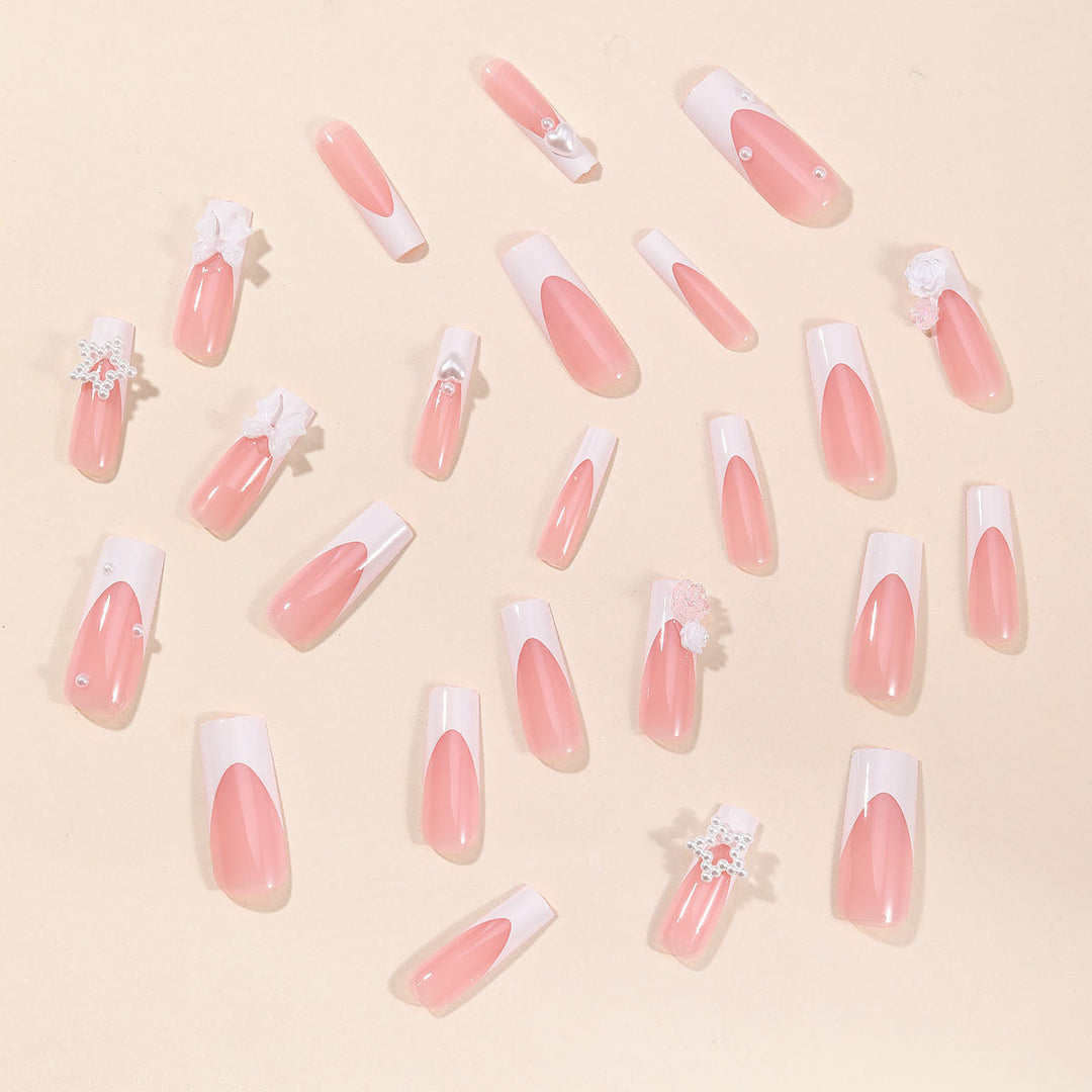 Artificial nail set with floral 3D decorations and elegant details Bowlift