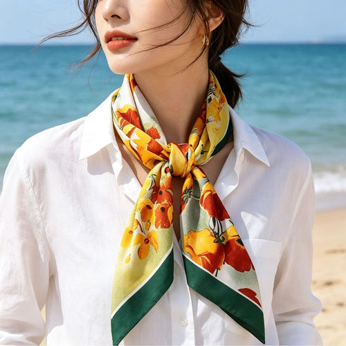 Women's silk scarf in elegant botanical design Bowlift