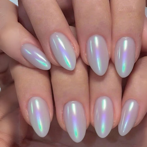 Iridescent Almond-Shaped Press-On Nails Bowlift