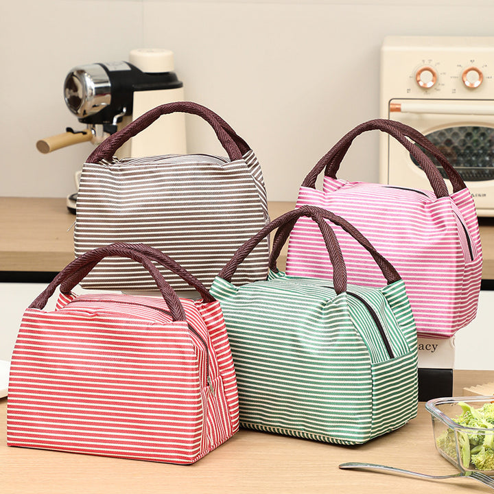 Insulated Striped Lunch Tote Cooler Bag with Side Zipper Pocket and Padded Handles Bowlift