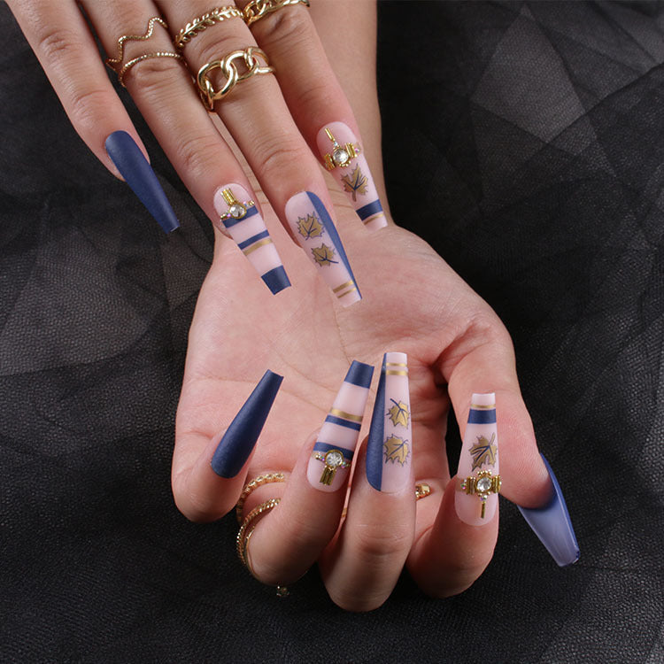 Artificial nail set with elegant leaf design and matte finish Bowlift