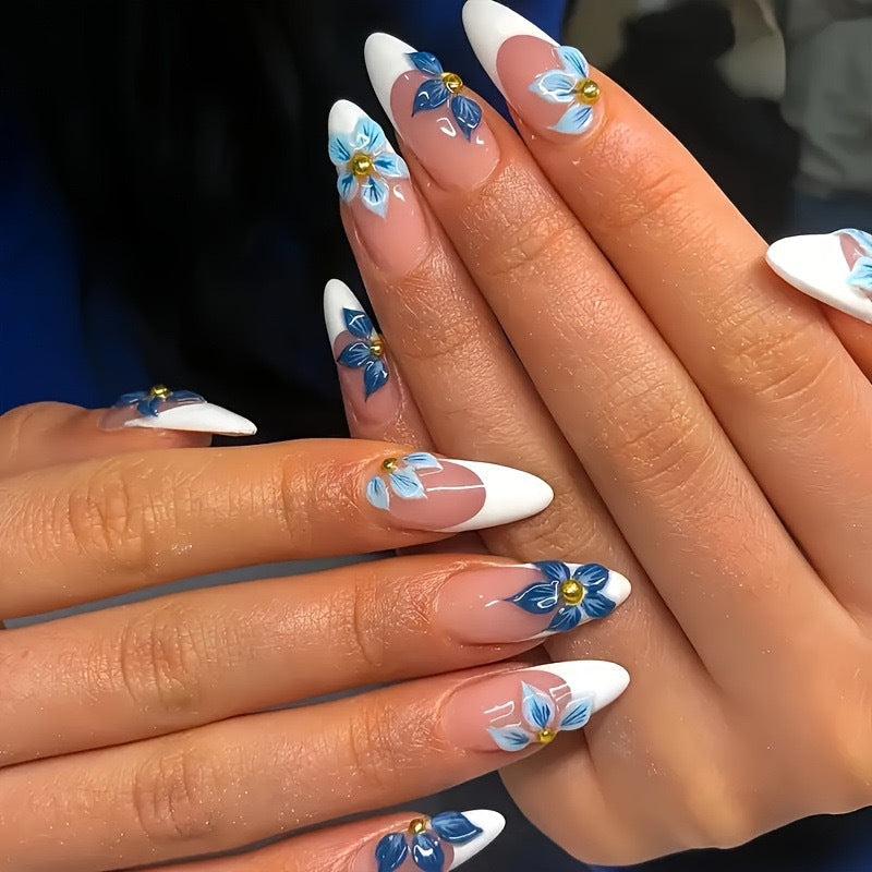 Floral Artistic Press-On Nail Extensions Bowlift
