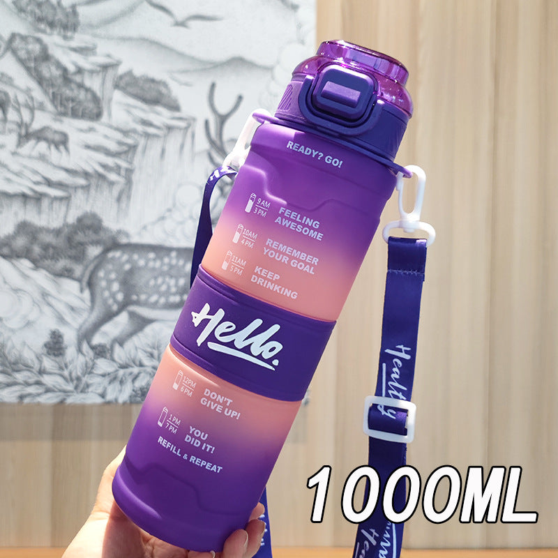 Women's motivation water bottle with time display and shoulder strap Bowlift