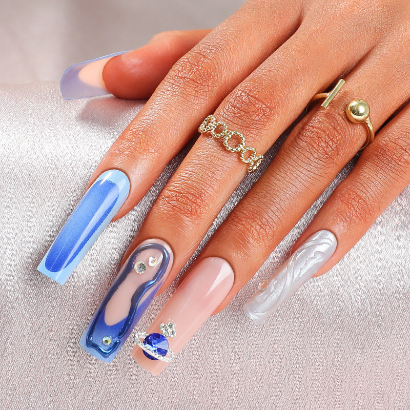 Premium Artistic Press-On Nail Set with Decorative Elements Bowlift