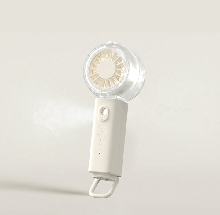 Cooling portable rechargeable handheld misting fan with foldable loop and adjustable multi-speed control Bowlift