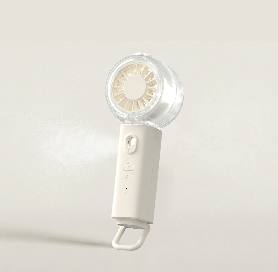 Unisex portable mini fan with spray mist function and USB battery Bowlift