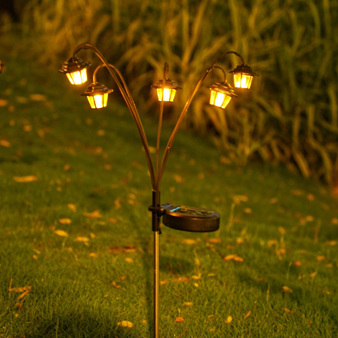 Outdoor Solar Lantern Pathway Stake Lights with Multi-Head Vintage Lamp Design Bowlift