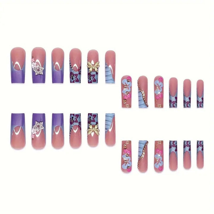 Artistic Decorative Floral Press-On Nail Extensions Bowlift