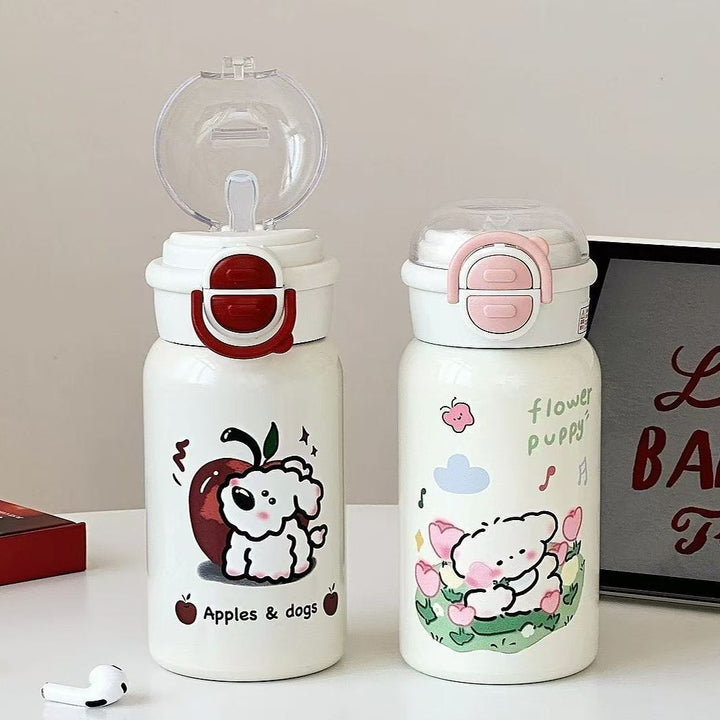 Ladies insulated drinking bottle with integrated safety lid and cheerful animal design Bowlift