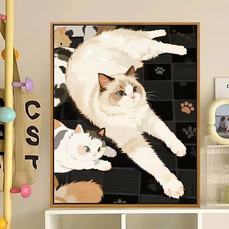 Cute Cat-Themed Decorative Canvas Art Bowlift