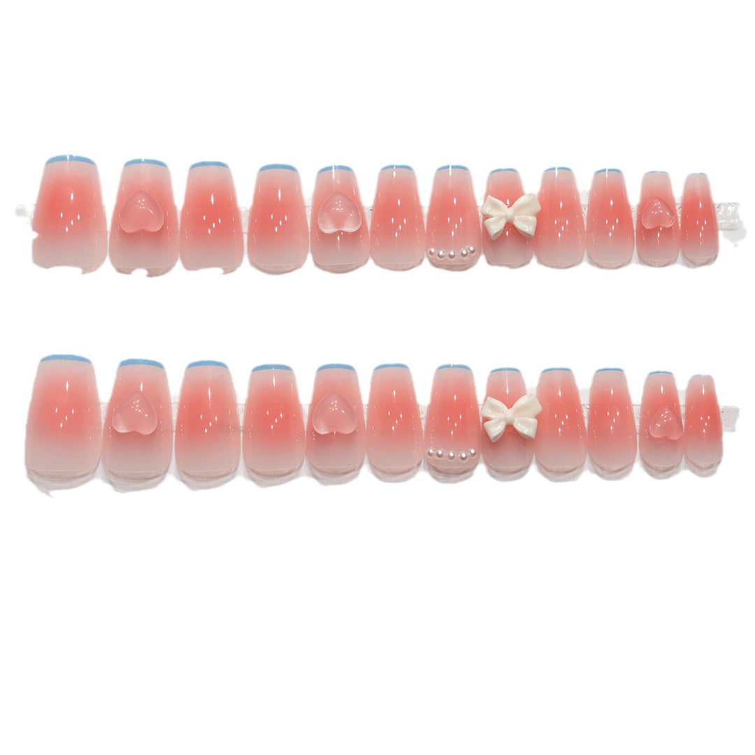 Decorative Press-On Nail Set with Bow and Pearls Bowlift