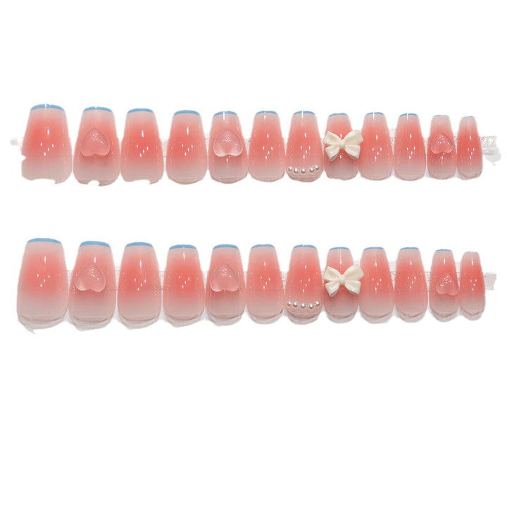 Decorative Press-On Nail Set with Bow and Pearls Bowlift