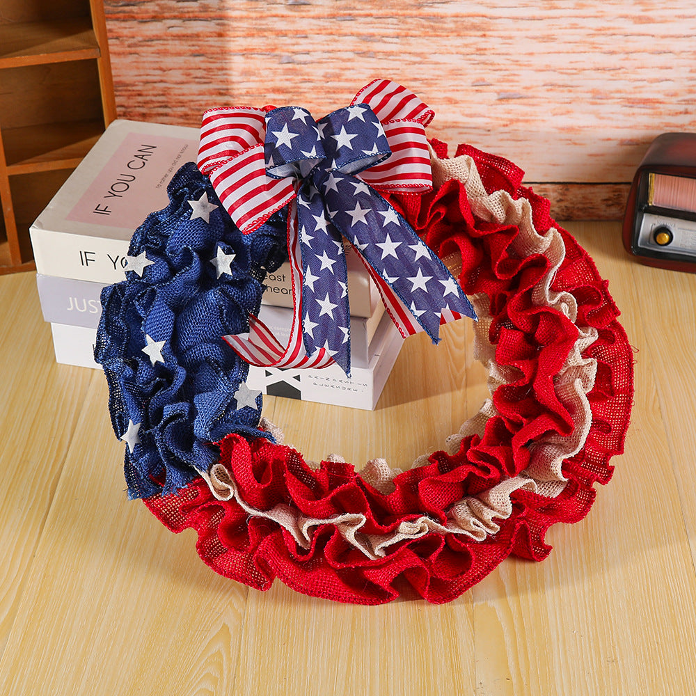 Unisex nan more patriotic Jute door wreath with star and stripe design and decorative bow Bowlift
