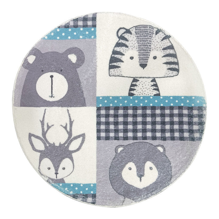 Whimsical Elephant and Bird-Themed Round Area Rug