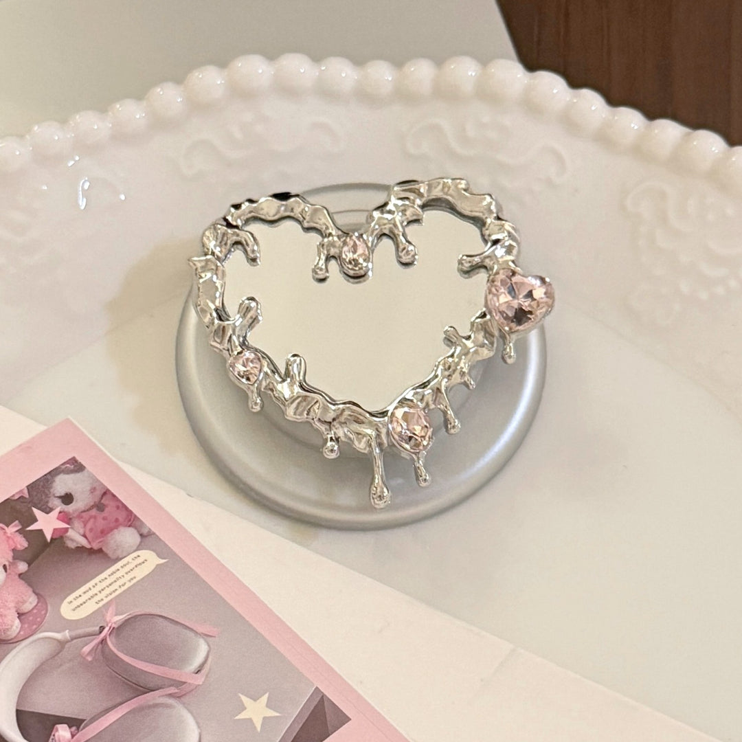 Heart-shaped hand mirror with elegant crystals Bowlift