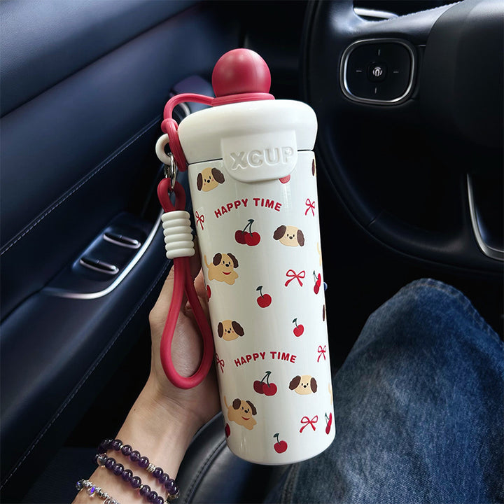 Insulated Stainless Steel Travel Water Bottle with Leakproof Flip Lid and Silicone Carry Strap Bowlift