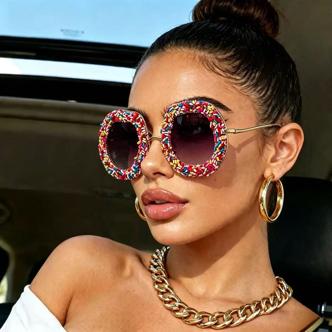 Ladies creative designer sunglasses with colorful jewelry frame Bowlift
