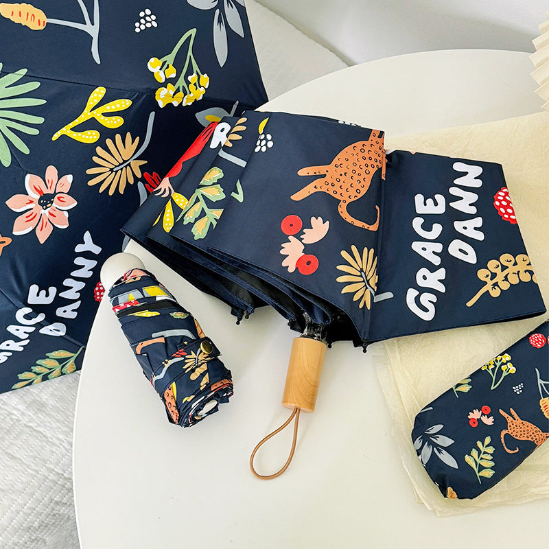 Women Folding Umbrella with Striking Flower Pattern Bowlift