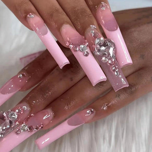 Glamorous Crystal-Embellished Long Press-On Nails Bowlift