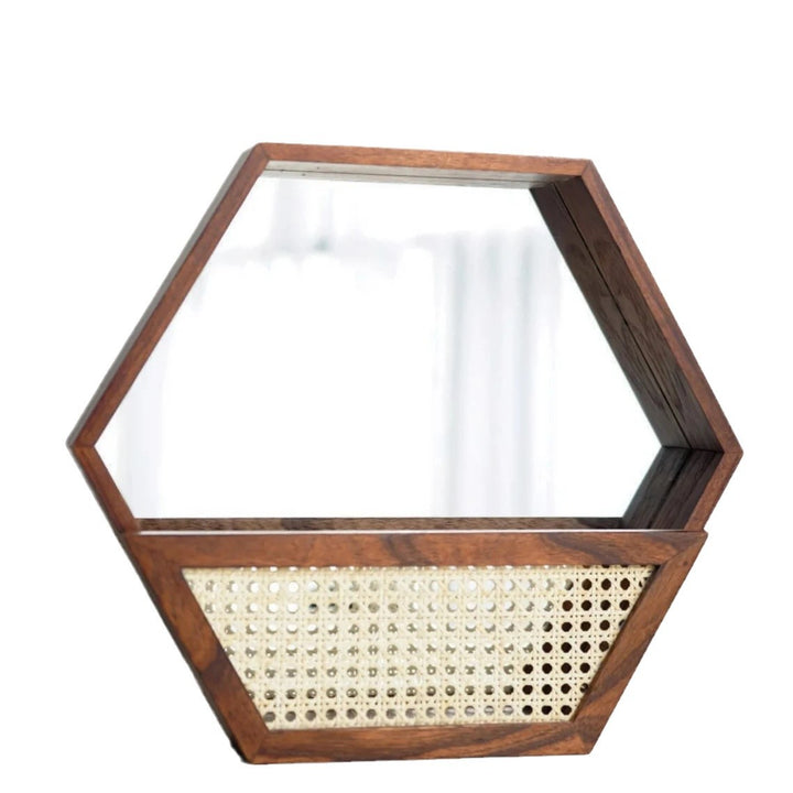 Rustic wall mirror with natural rattan frame Bowlift