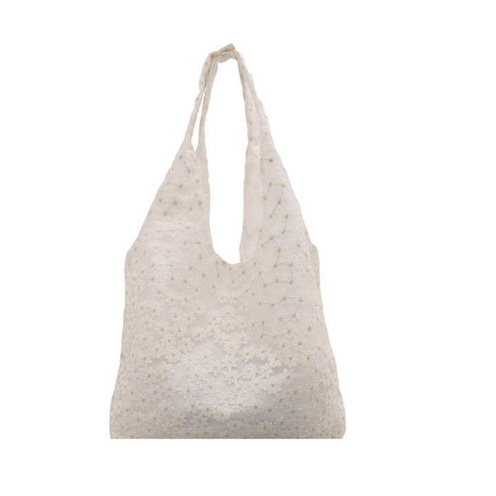 Elegant Floral Embroidered Grocery Tote Bag Bowlift