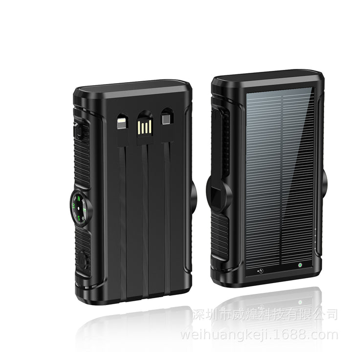 Rugged Solar Power Bank with Built-in Triple Charging Cables Bowlift