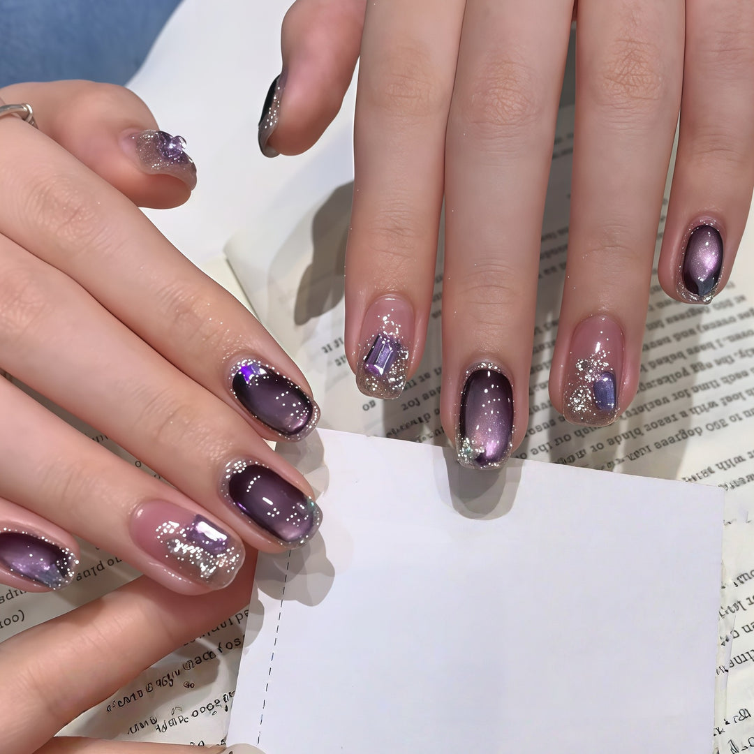 Glamorous nail tips with ombre effect and glitter Bowlift