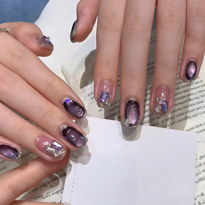 Glamorous nail tips with ombre effect and glitter Bowlift