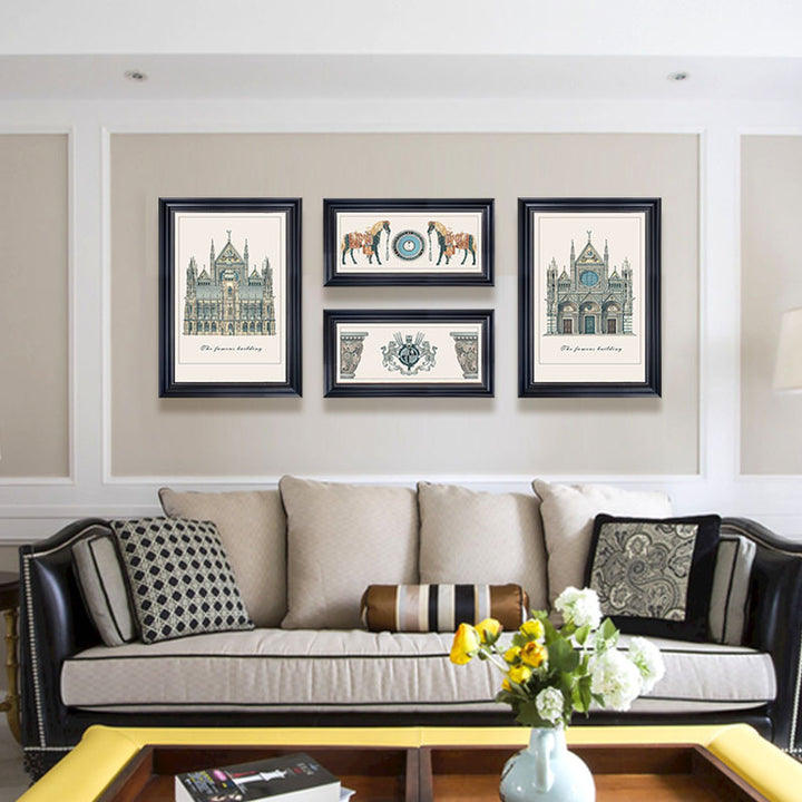 Vintage Architectural Print Wall Decor Set