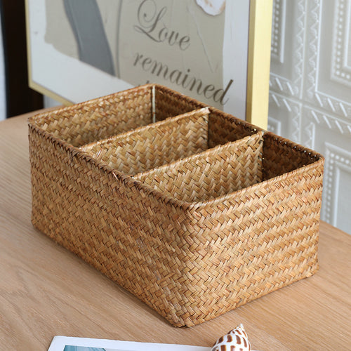 Unisex storage basket with three compartments made of handwoven natural material Bowlift